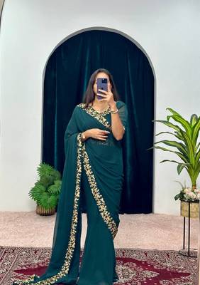 Green COLOUR BEAUTIFUL GEORGETTE FABRIC GOWN STYLE STITCHED SAREE 4