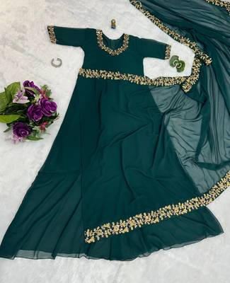 Green COLOUR BEAUTIFUL GEORGETTE FABRIC GOWN STYLE STITCHED SAREE 5