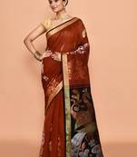 Blended cotton zari work handloom saree with blouse fabric
