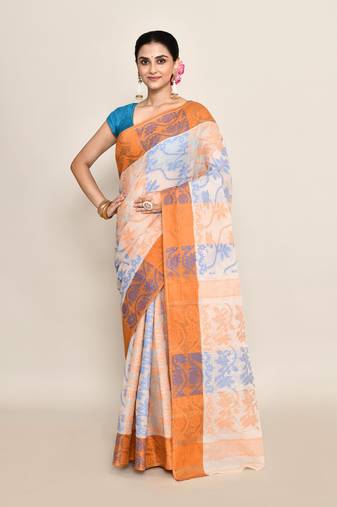 Pure cotton floral work tant cotton saree without blouse fabric