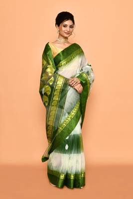 blended cotton zari work handloom saree without blouse fabric 3