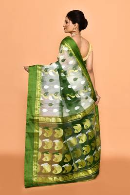 blended cotton zari work handloom saree without blouse fabric 5