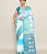 blended cotton zari work handloom saree without blouse fabric