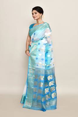 blended cotton zari work handloom saree without blouse fabric 2