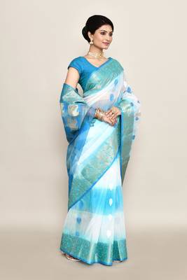 blended cotton zari work handloom saree without blouse fabric 3