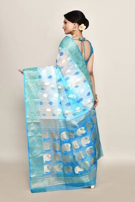 blended cotton zari work handloom saree without blouse fabric 4