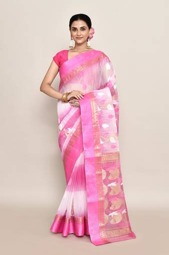 blended cotton zari work handloom saree without blouse fabric
