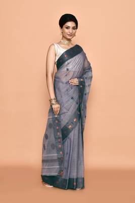 Pure cotton polka dot zari work saree 3