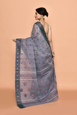 Pure cotton polka dot zari work saree 4