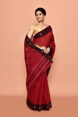 Pure cotton polka dot zari work saree 3
