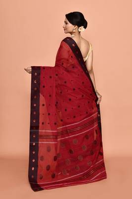 Pure cotton polka dot zari work saree 4