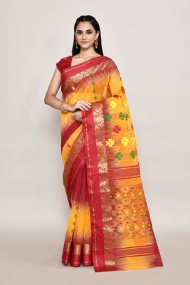 Blended cotton zari work handloom saree with blouse fabric 1