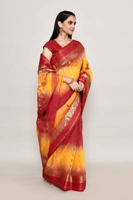 Blended cotton zari work handloom saree with blouse fabric 3