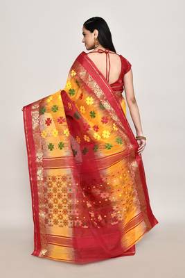 Blended cotton zari work handloom saree with blouse fabric 4