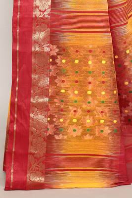 Blended cotton zari work handloom saree with blouse fabric 5