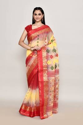 Blended cotton zari work handloom saree with blouse fabric 1