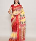 Blended cotton zari work handloom saree with blouse fabric