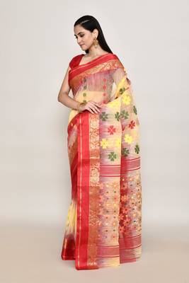 Blended cotton zari work handloom saree with blouse fabric 2