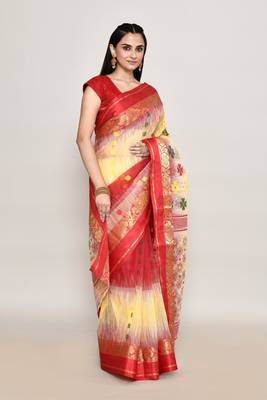 Blended cotton zari work handloom saree with blouse fabric 3