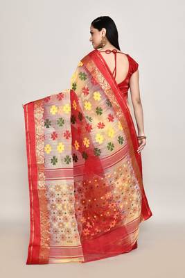 Blended cotton zari work handloom saree with blouse fabric 4