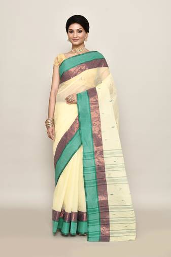 Pure cotton buti work tant tangail saree without blouse fabric