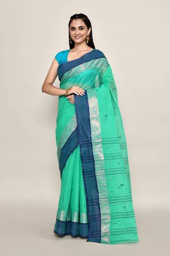 Pure cotton buti work tant tangail saree without blouse fabric