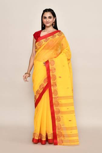 Pure cotton buti work tant tangail saree without blouse fabric