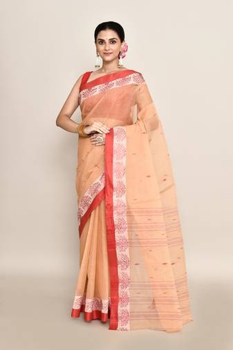 Pure cotton buti work tant tangail saree without blouse fabric