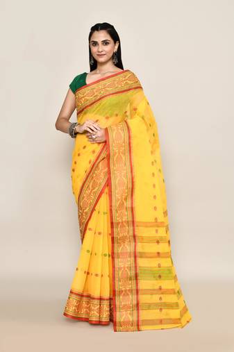 Pure cotton buti work tant tangail saree without blouse fabric