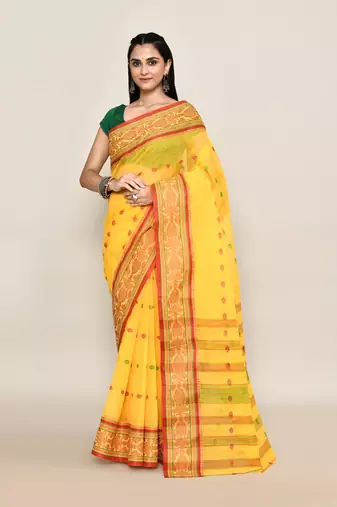 Pure cotton buti work tant tangail saree without blouse fabric