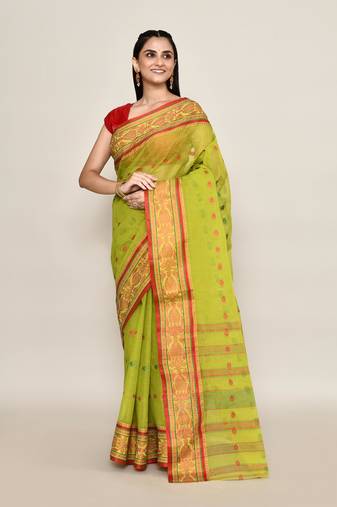 Pure cotton buti work tant tangail saree without blouse fabric