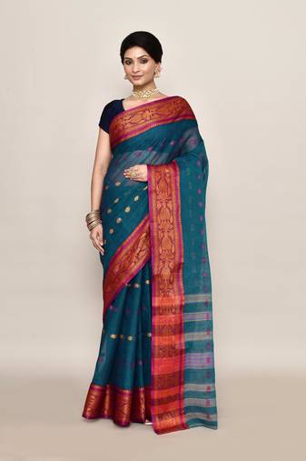 Pure cotton buti work tant tangail saree without blouse fabric