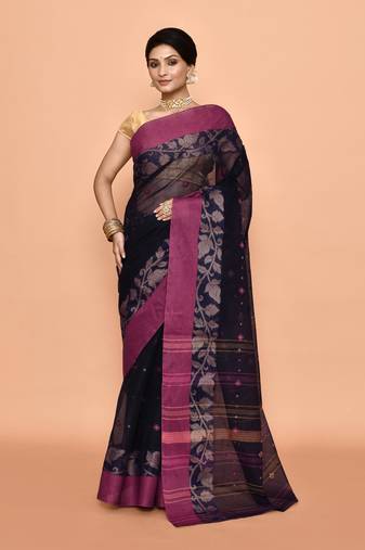 Pure cotton buti work tant tangail saree without blouse fabric
