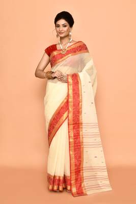 Pure cotton buti work tant tangail saree without blouse fabric 1