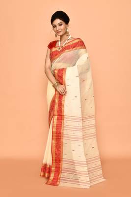 Pure cotton buti work tant tangail saree without blouse fabric 2