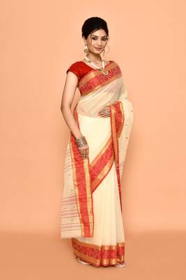 Pure cotton buti work tant tangail saree without blouse fabric 3