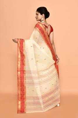 Pure cotton buti work tant tangail saree without blouse fabric 4