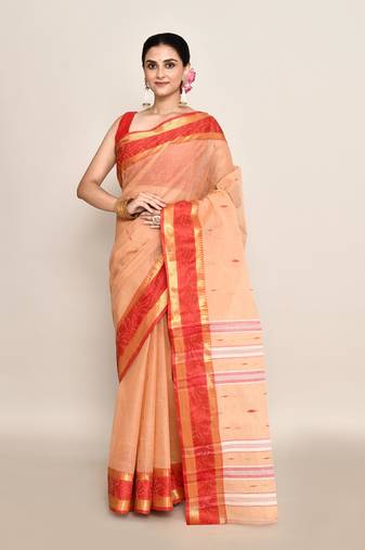 Pure cotton buti work tant tangail saree without blouse fabric