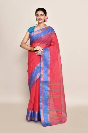 Pure cotton buti work tant tangail saree without blouse fabric