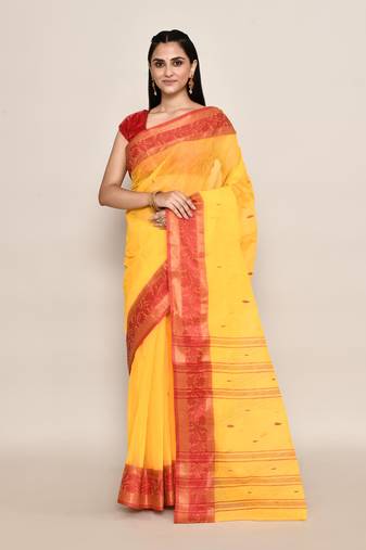 Pure cotton buti work tant tangail saree without blouse fabric