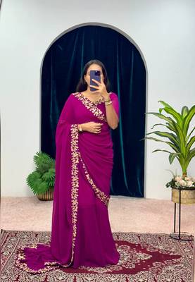 Rani Pink  COLOUR BEAUTIFUL GEORGETTE FABRIC GOWN STYLE STITCHED SAREE 1