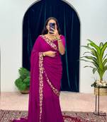 Rani Pink  COLOUR BEAUTIFUL GEORGETTE FABRIC GOWN STYLE STITCHED SAREE