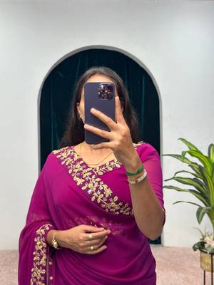 Rani Pink  COLOUR BEAUTIFUL GEORGETTE FABRIC GOWN STYLE STITCHED SAREE 3