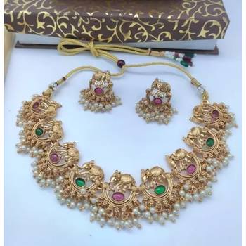 Exquisite elephant motif gold Necklace :: set with pearl accents - traditional indian jewelry" 2