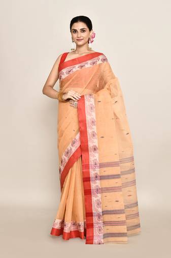 Pure cotton buti work tant tangail saree without blouse fabric