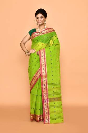Pure cotton buti work tant tangail saree without blouse fabric