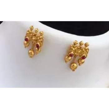 Elegant gold-plated guttapusalu necklace set with multicolor stones - traditional south indian jewelry 2