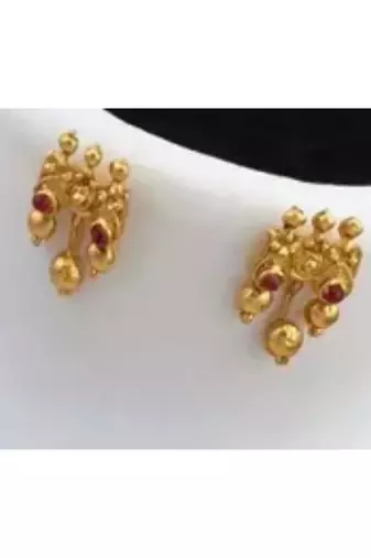 Elegant gold-plated guttapusalu necklace set with multicolor stones - traditional south indian jewelry
