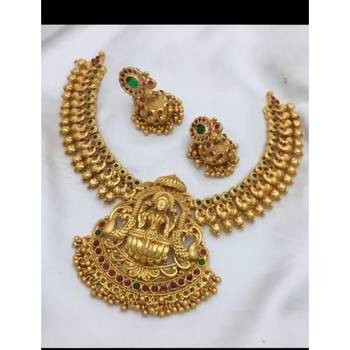 Exquisite gold-plated lakshmi temple jewelry set: Necklace :: and earrings 1