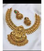 Exquisite gold-plated lakshmi temple jewelry set: necklace and earrings